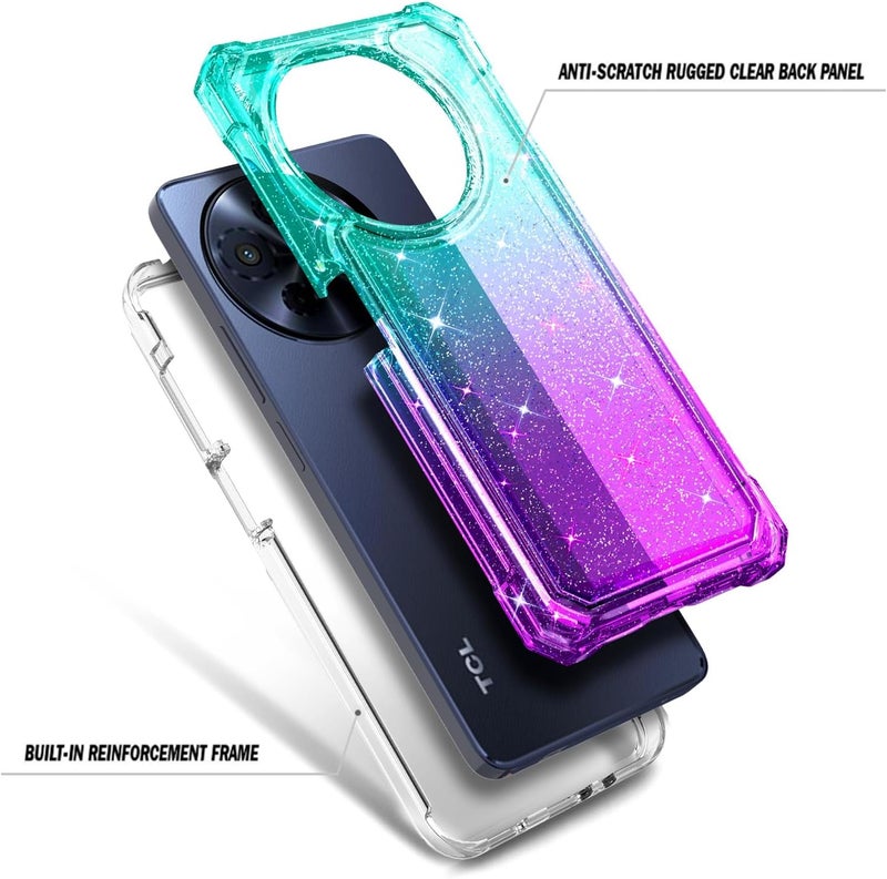 WDHD Designed for TCL 50 XL 5G & TCL 50 XL/60 XE NXTPAPER 5G Phone Case, Glitter Aqua/Purple | Full-Body Protective Shockproof Rugged Bumper Cover with Screen Protector, Raised Corners Drop Protection - Image 4
